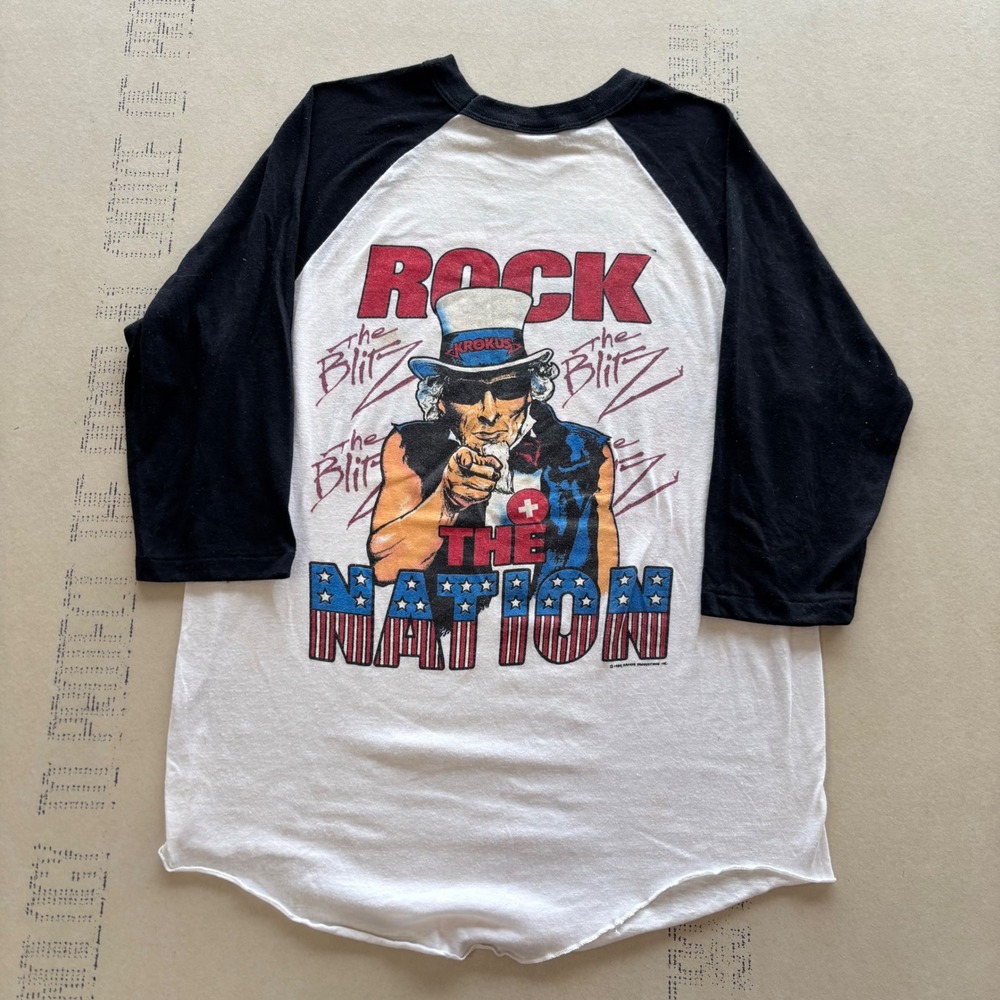 Vintage‎ 80s Krokus Rock The Nation Tour T-shirt Raglan
